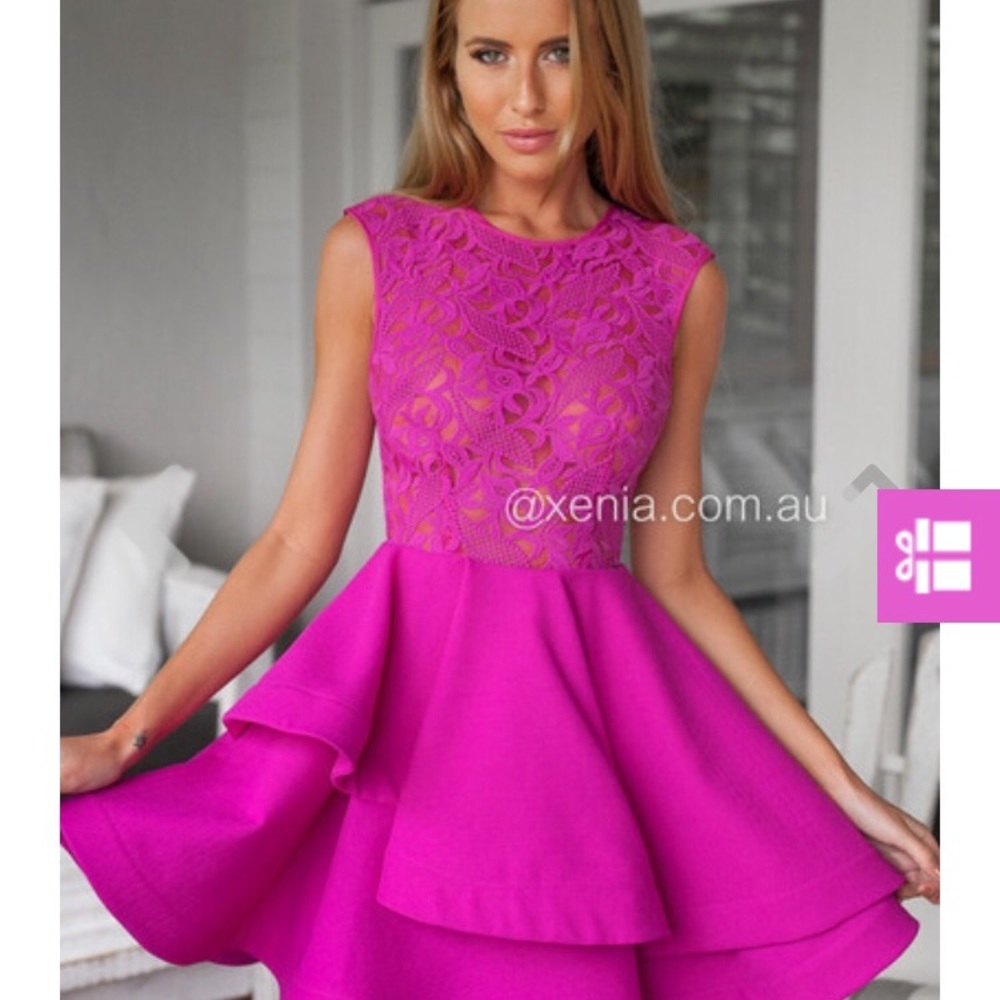 Xenia Lace Fit&Flare Party Dress in Fuscia